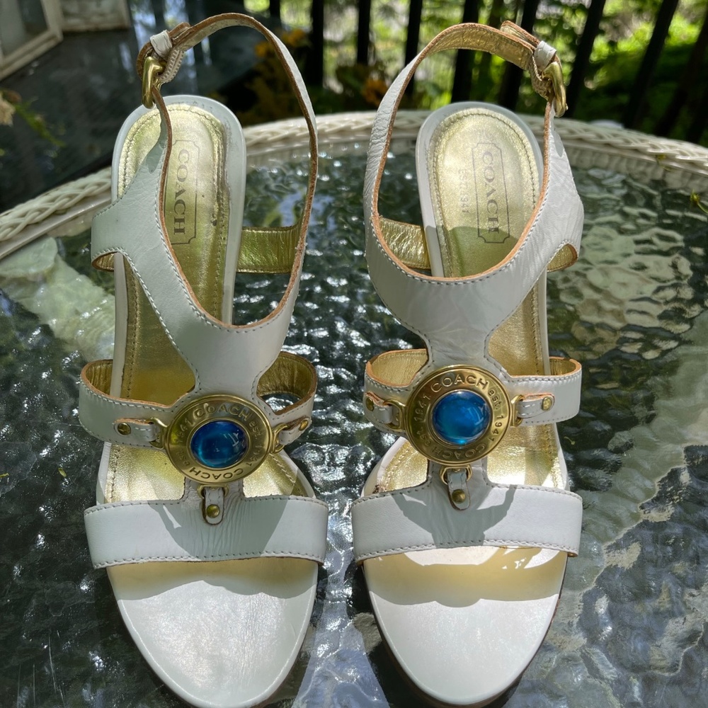 Coach Leather Heeled Sandals, White - Picture 9 of 9